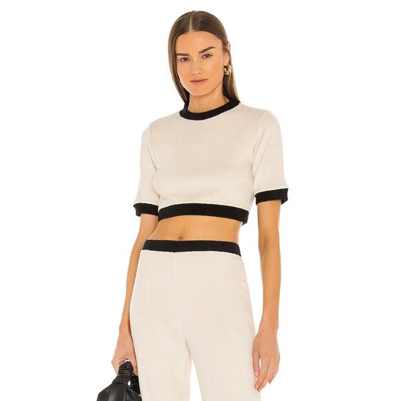 L’Academie Gina Crop Top Linda Wide Leg Crop Pants Beige Black Small Set Outfit - Picture 2 of 11